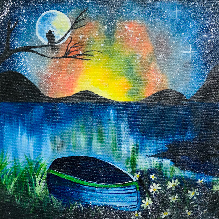 Moonlight painting (ART_8179_59460) - Handpainted Art Painting - 12in X 12in