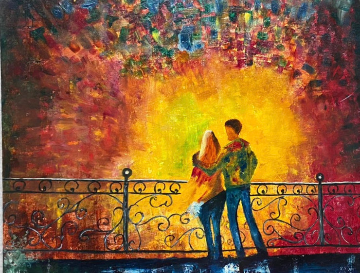 Lovely couple (ART_8179_59182) - Handpainted Art Painting - 15in X 20in
