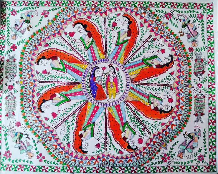 Raas (ART_8216_59245) - Handpainted Art Painting - 28in X 22in