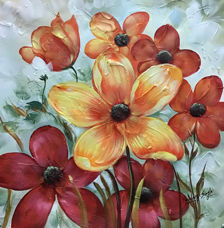 Flower painting  (ART_6706_59541) - Handpainted Art Painting - 18in X 18in