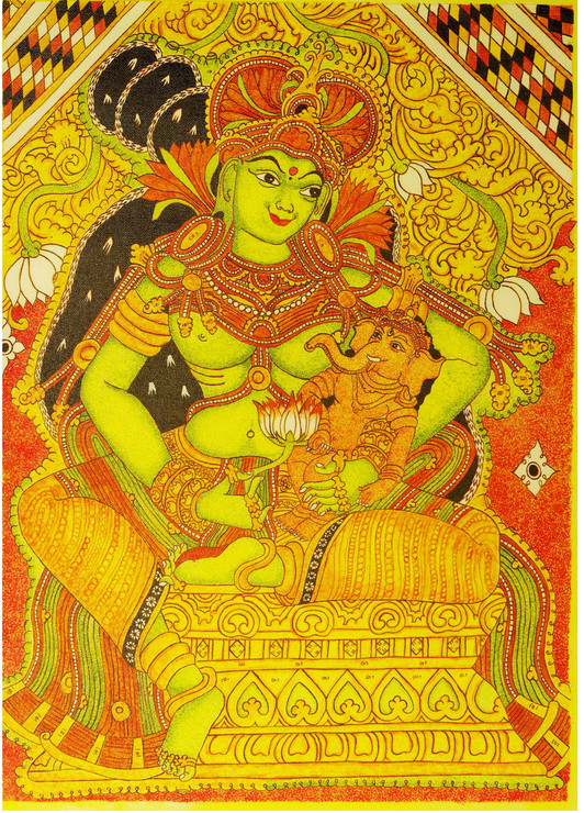 Ma Parvathi and Balaganesh (ART_8231_59449) - Handpainted Art Painting - 17in X 21in