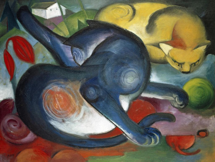 Two Cats, Blue And Yellow (1912) By Franz Marc (PRT_9821) - Canvas Art Print - 36in X 27in