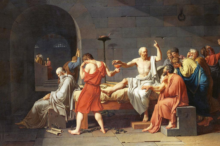 The Death Of Socrates (1787) By Jacques Louis David (PRT_9814) - Canvas Art Print - 22in X 15in