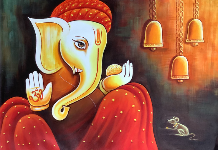 Blessings Of Lord Ganpati (ARTOHOLIC) (ART_3319_59595) - Handpainted Art Painting - 36in X 24in