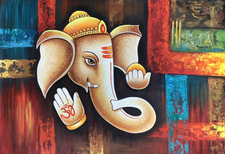 Lord Ganpati Blessings (ARTOHOLIC) (ART_3319_59594) - Handpainted Art Painting - 36in X 24in