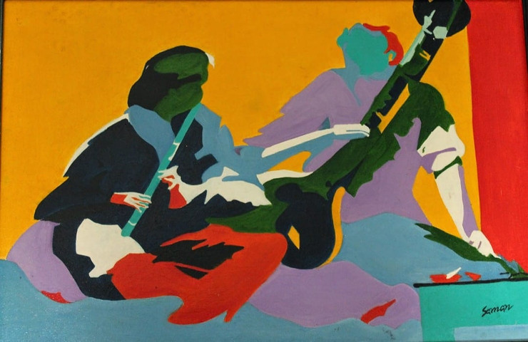 Musicians  (ART_8230_59470) - Handpainted Art Painting - 16in X 24in