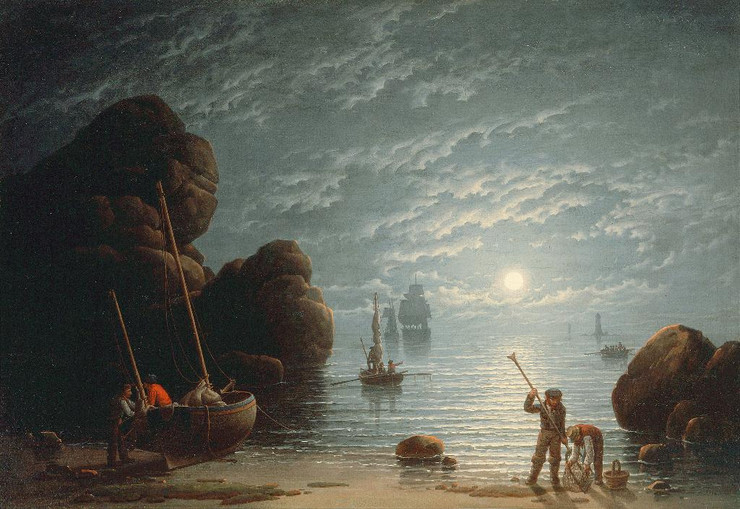 Moonlight Coastal Scene (1836) By Robert Salmon (PRT_9863) - Canvas Art Print - 27in X 19in