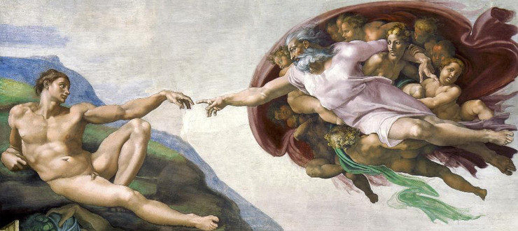 Michelangelo Buonarroti's The Creation Of Adam (circa 1511) Famous Painting (PRT_9939) - Canvas Art Print - 21in X 9in