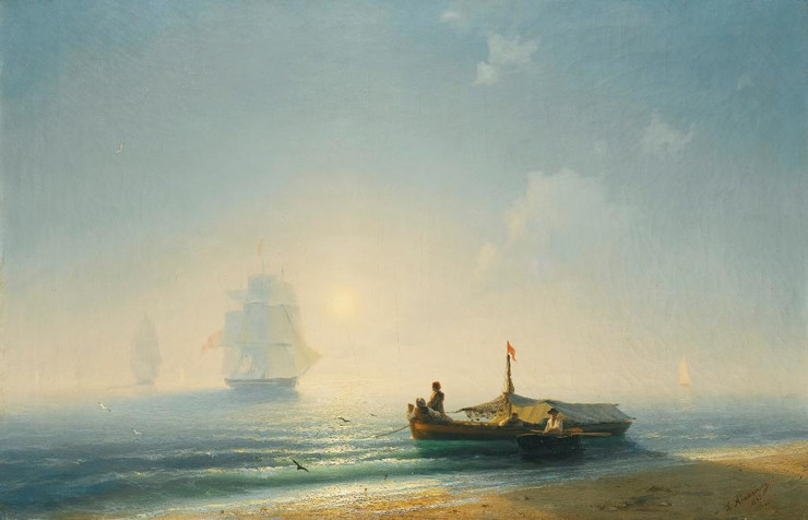 Fishermen At Dawn, Naples (1843) By Ivan Konstantinovich Aivazovsky (PRT_10029) - Canvas Art Print - 26in X 17in