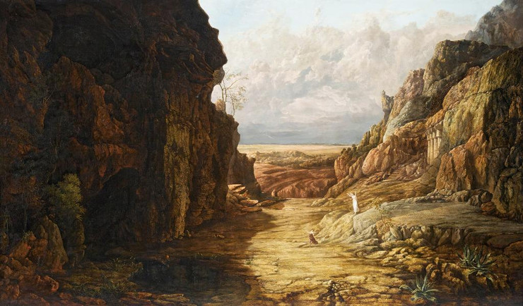 Hagar And Ishmael In A Distant Rocky Landscape By Francis Gold  (PRT_10034) - Canvas Art Print - 25in X 14in