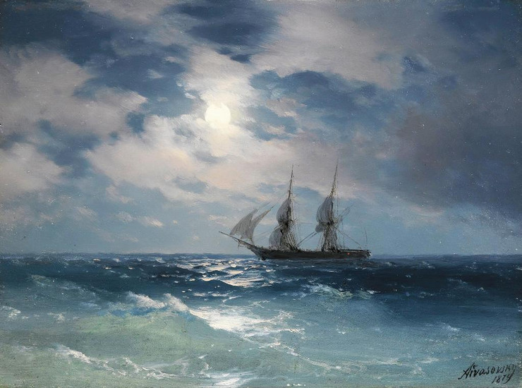 The Brig Mercury In Moonlight (1874) By Ivan Konstantinovich Aivazovsky (PRT_10049) - Canvas Art Print - 26in X 19in