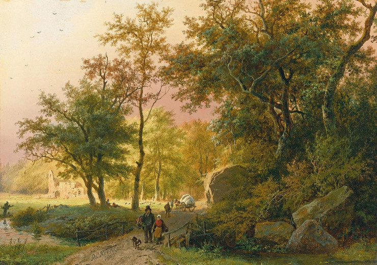 Travellers On A Road (1849) By Barend Cornelis Koekkoek (PRT_10058) - Canvas Art Print - 25in X 17in