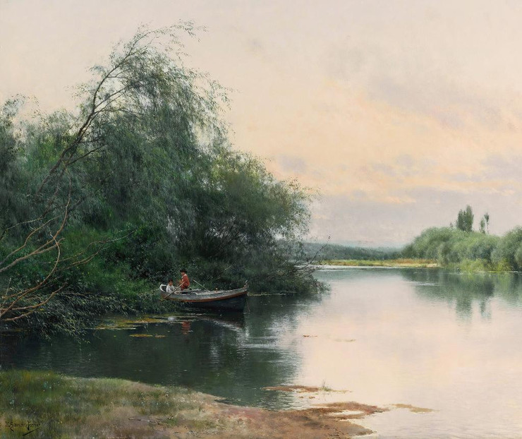 A Quiet Afternoon On The River By Emilio S√°nchez Perrier (PRT_10073) - Canvas Art Print - 25in X 21in