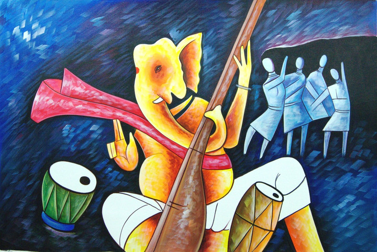 Lord Ganapati03 - 36in X 24in,RAJMER45_3624,Acrylic Colors,God,Ganesha,Vakratunda,Vinayak,Bappa,Jai Ganesh ji  - Buy Paintings online in India