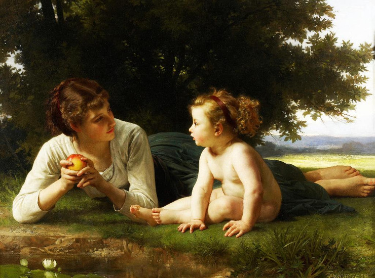 Temptation (1880) By William Adolphe Bouguereau (PRT_10121) - Canvas Art Print - 29in X 22in