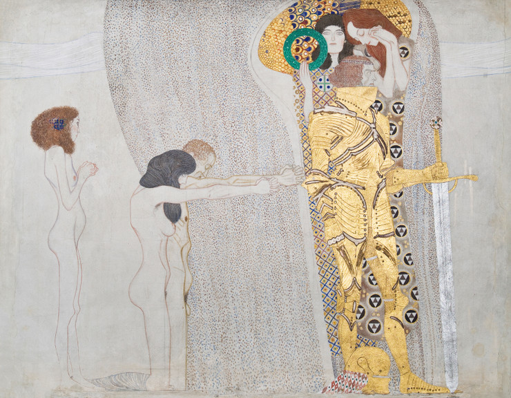 Beethovenfries; ‚ÄòDie Leiden Der Schwachen Menschheit‚Äô Und ‚ÄòDer Wohlger√ºstete Starke‚Äô (Tafel 3, Linke Langwand) (1901) By Gustav Klimt (PRT_10158) - Canvas Art Print - 21in X 16in