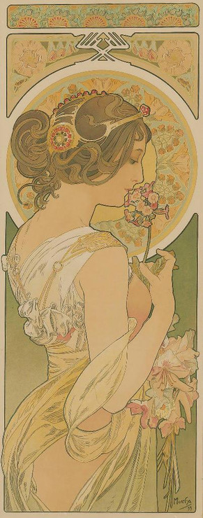 La Primevere (1899) By Alphonse Mucha (PRT_10179) - Canvas Art Print - 11in X 28in