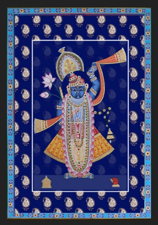 Pichwai Painting  Traditional wall painting of Lord Shreenathji  shreenathji  (ART_7555_59902) - Handpainted Art Painting - 38in X 42in