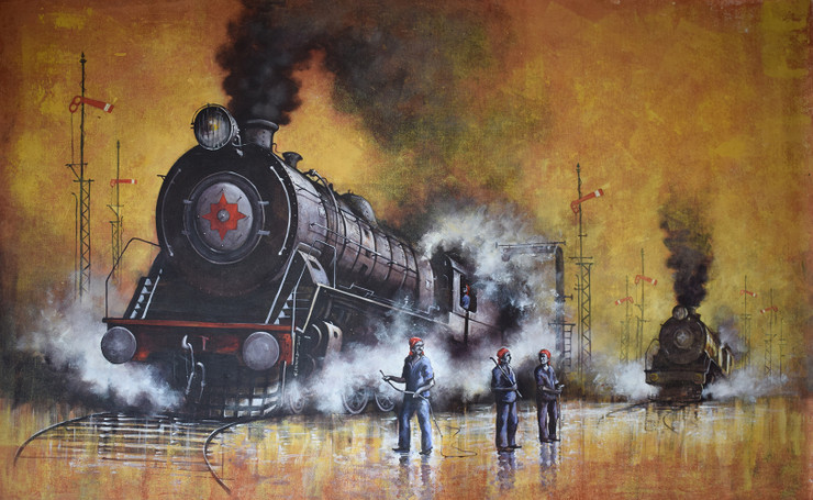 Nostalgia of Steam Locomotives_35 (ART_5796_59878) - Handpainted Art Painting - 62in X 37in