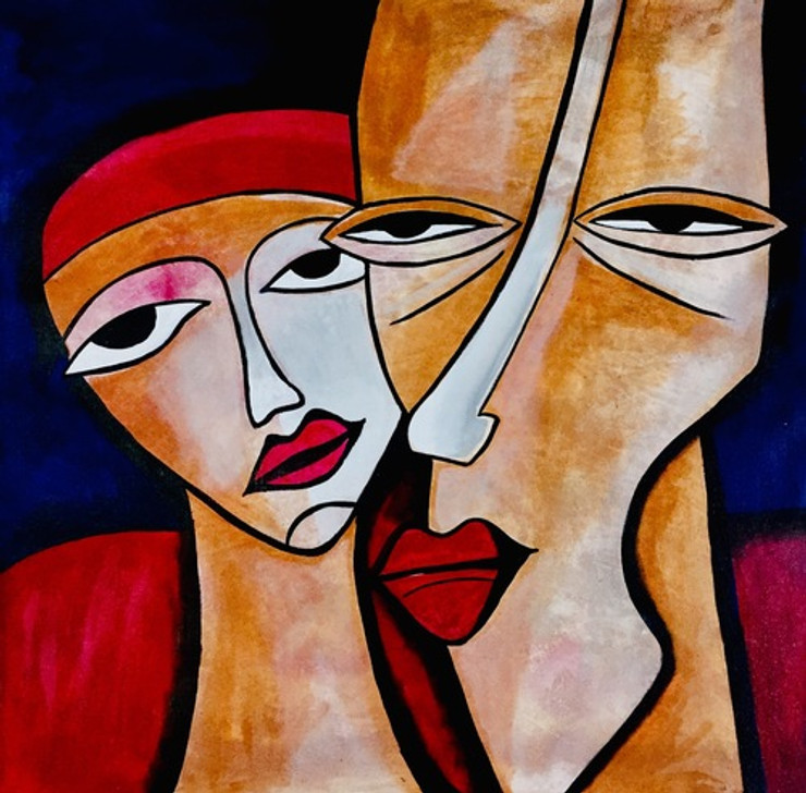 Mixed Emotion Faces (ART_5557_59855) - Handpainted Art Painting - 29in X 29in