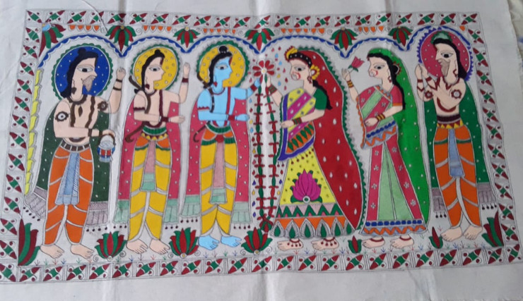 Ram-Sita Jaimaal (ART_8216_60059) - Handpainted Art Painting - 30in X 20in