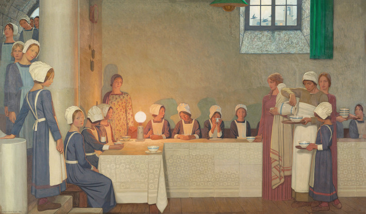 Orphan Girls Entering The Refectory Of A Hospital (1915) By Frederick Cayley Robinson (PRT_10225) - Canvas Art Print - 35in X 21in