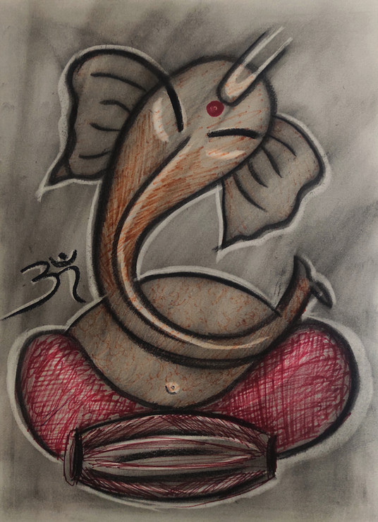 Charcoal Ganesha (ART_5557_60168) - Handpainted Art Painting - 11in X 15in