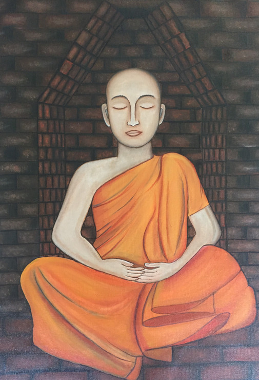Buddha (ART_8224_60113) - Handpainted Art Painting - 15in X 22in