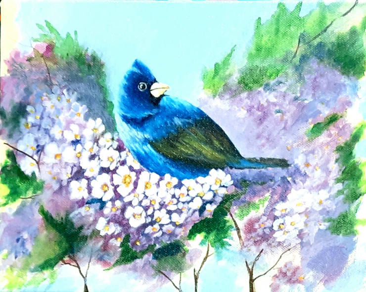 'Bluebird-Heralder Of The Spring' (ART_8271_60114) - Handpainted Art Painting - 10in X 8in