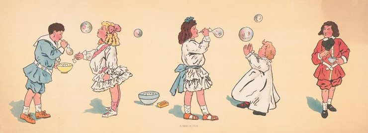 Blowing Bubbles (1908) By George Markendorff  (PRT_10265) - Canvas Art Print - 58in X 21in