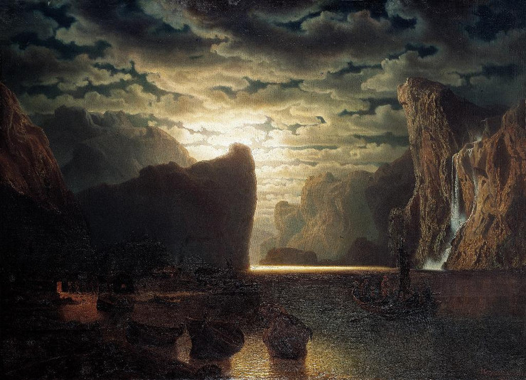 Norwegian Fjord In Moonlight (1861) By Marcus Larson (PRT_10370) - Canvas Art Print - 19in X 14in