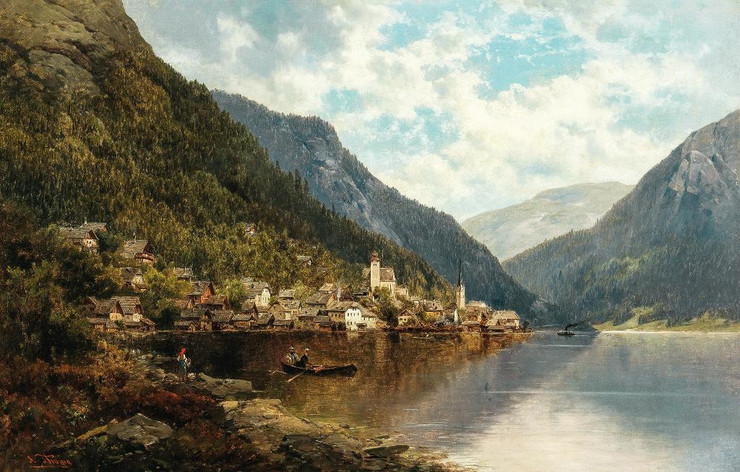 View Of Hallstatt By Josef Thoma (PRT_10396) - Canvas Art Print - 32in X 20in