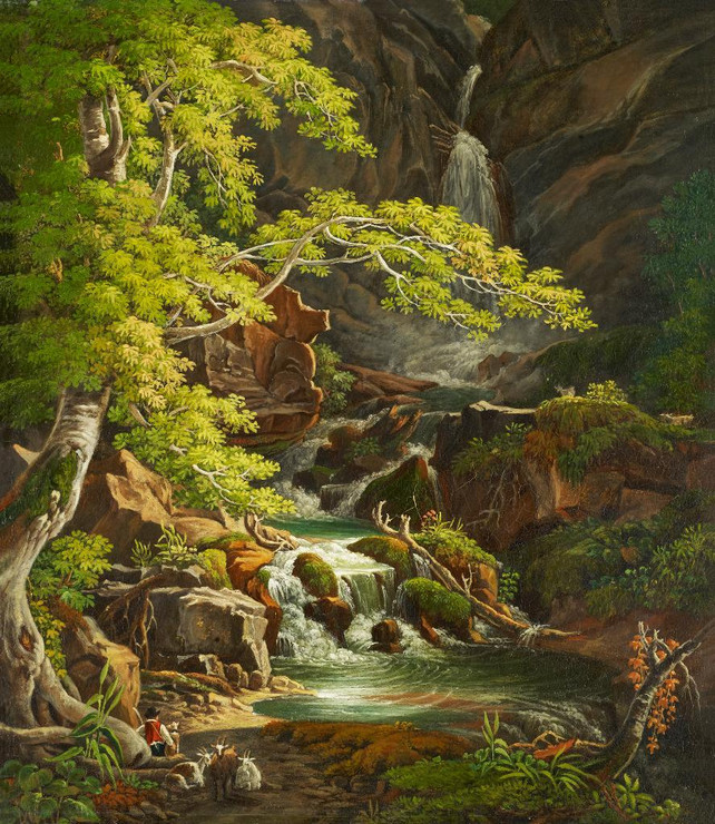 Waterfall In The M√ºnster Valley By Peter Birmann (PRT_10403) - Canvas Art Print - 25in X 29in