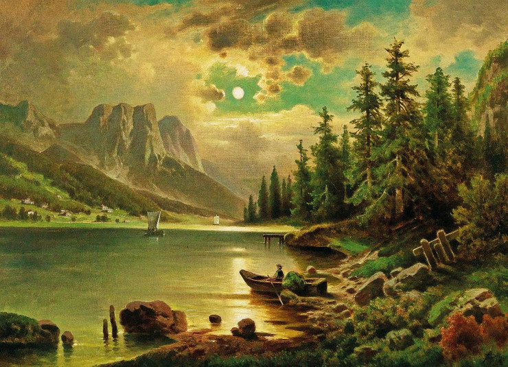 View Of The Grundlsee With The Backenstein In The Background By Anton Pick (PRT_10532) - Canvas Art Print - 24in X 17in