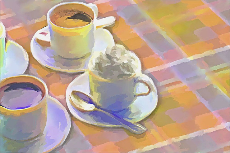 still life, coffee, coffe cups, sugar, table , coffe table