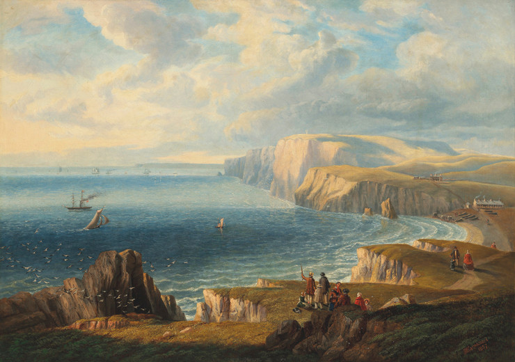 Walkers On The Cliffs Above Freshwater Bay, Viewed From The East (1857) By John Wilson Carmichael (PRT_10583) - Canvas Art Print - 19in X 14in