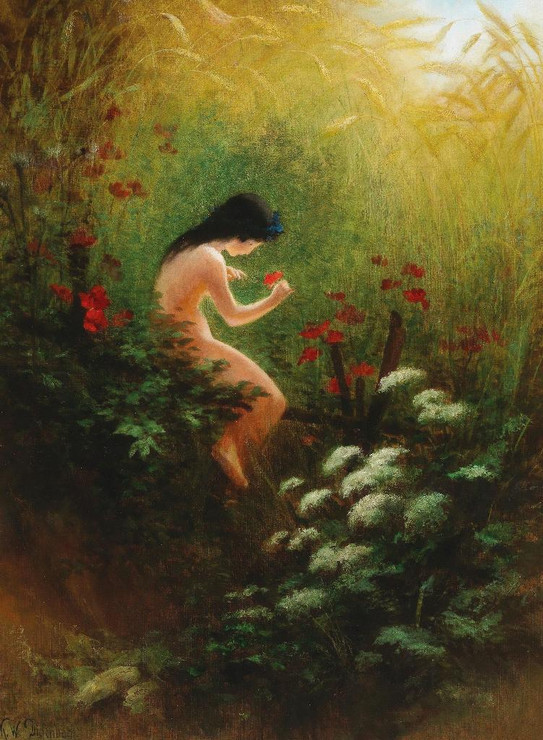 A Girl With A Flower By Karl Wilhelm Diefenbach (PRT_10593) - Canvas Art Print - 19in X 26in