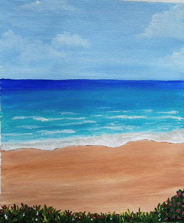 At the beach (ART_8046_60323) - Handpainted Art Painting - 11in X 13in