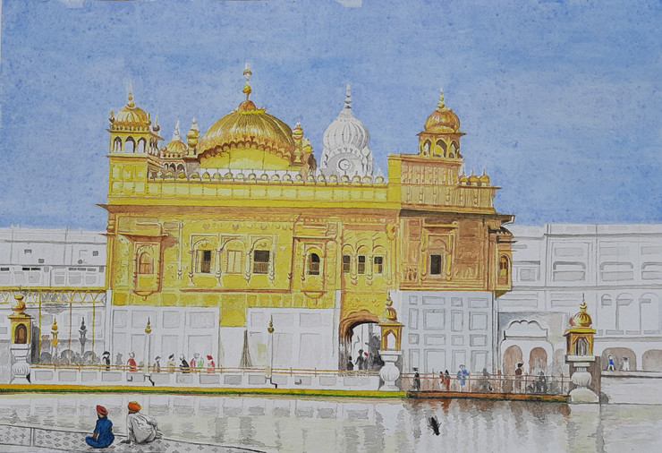 Golden Temple . India (ART_7573_60459) - Handpainted Art Painting - 22in X 15in