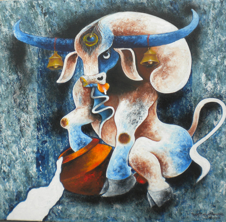 Nandalala (ART_1770_60328) - Handpainted Art Painting - 24in X 24in