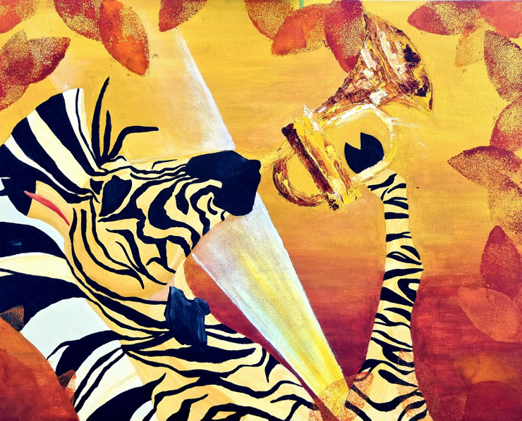 Musica Con Mamiferas - Zebra (ART_8278_60265) - Handpainted Art Painting - 20in X 16in