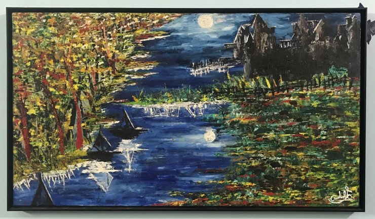 The Castle and The Colorful Forest (ART_8278_60263) - Handpainted Art Painting - 35in X 20in