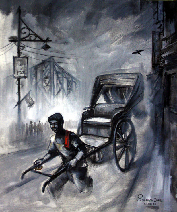 Old Kolkata (ART_6744_60238) - Handpainted Art Painting - 20in X 24in