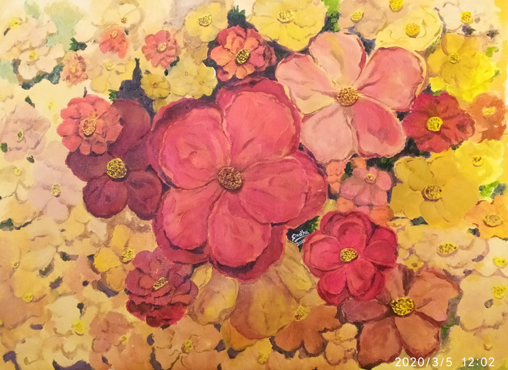 Warm flowers (PRT_171_60614) - Canvas Art Print - 27in X 20in