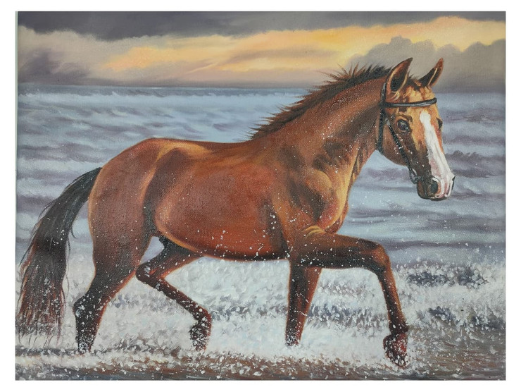 Running  Brown Horse (ART_8295_60573) - Handpainted Art Painting - 20in X 16in