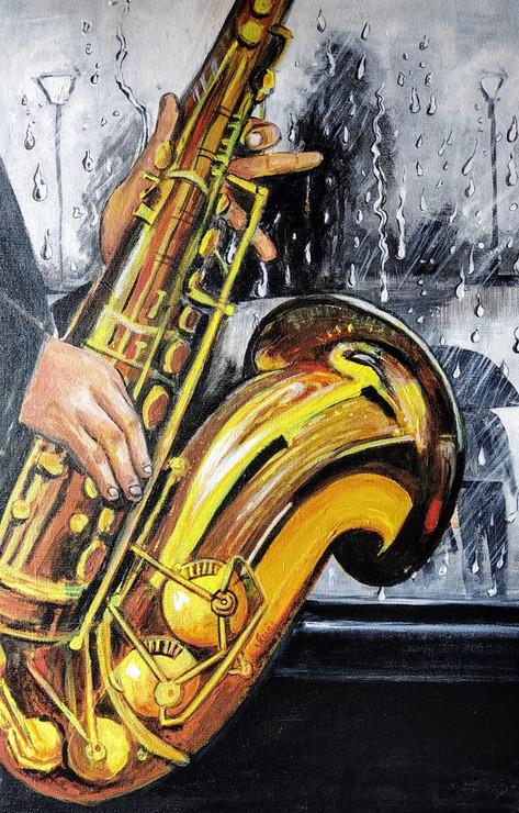 Saxophone - the romantic music (ART_6775_60546) - Handpainted Art Painting - 15in X 23in