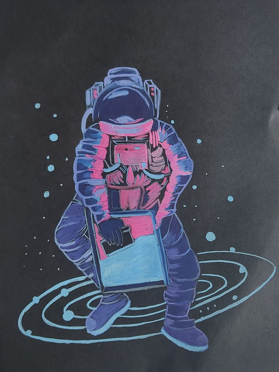Spaceman painting- outer space world (ART_7235_60461) - Handpainted Art Painting - 8in X 12in