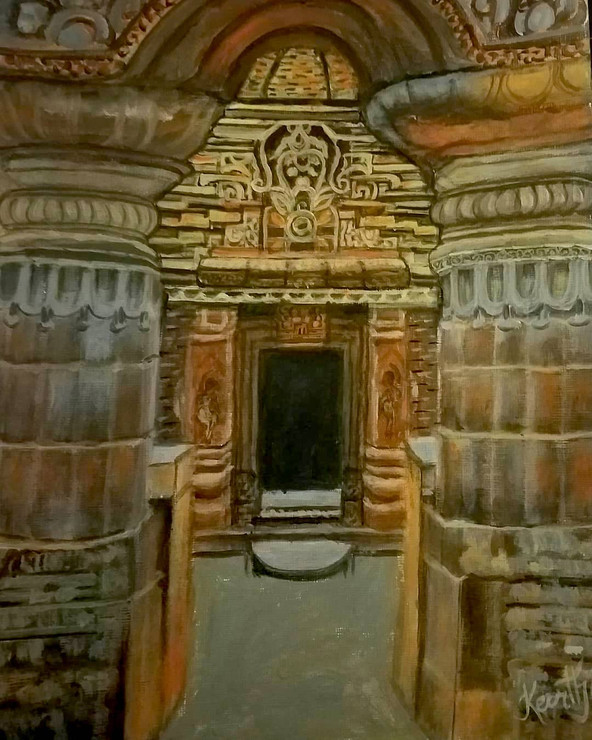 Ganesha Temple (ART_161_59977) - Handpainted Art Painting - 9in X 12in