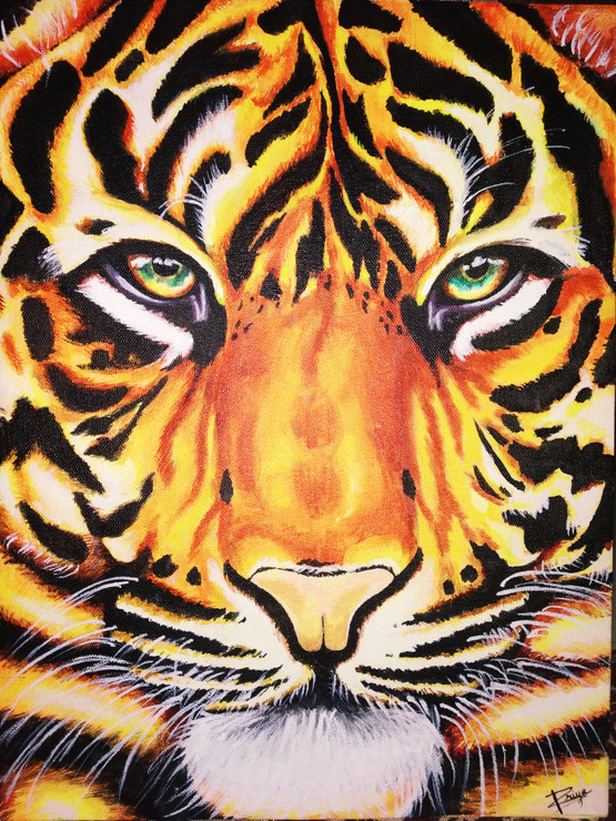 Tiger: The fiercly (ART_6518_37432) - Handpainted Art Painting - 18in X 24in