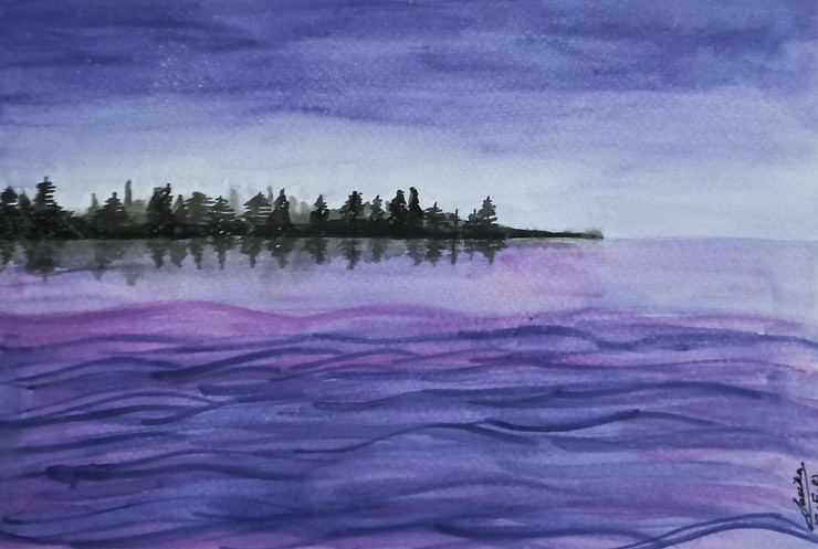 The Purple Sky (ART_7696_60655) - Handpainted Art Painting - 11in X 8in